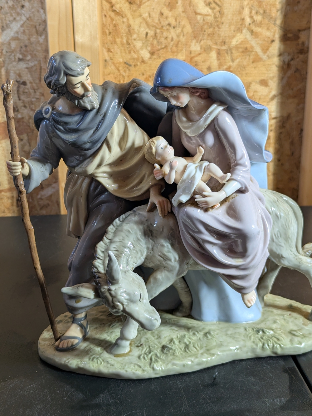 Porcelain Holy Family Figurine - Pastel Blue and Cream